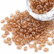 Transparent Czech Glass Seed Beads, Colours Luster, 2-Hole, Oval, Peru, 5x3.5x2.5mm, Hole: 0.9mm, about 500g/bag(SEED-N004-005-C03)