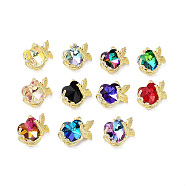Real 18K Gold Plated Rack Plating Brass Micro Pave Cubic Zirconia Pendants, with Glass, Long-Lasting Plated, Cadmium Free & Lead Free, Bird with Heart, Mixed Color, 25x25.5x13mm, Hole: 3.5x5mm(KK-G466-01G)
