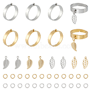 DIY Charms Ring Making Kit, Including Leaf 304 Steel Pendants & Jump Rings & Adjustable Ring Settings, Golden & Stainless Steel Color, 56Pcs/box(DIY-UN0004-89)