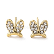 304 Stainless Steel with Rhinestone Stud Earrings, Rabbit Ear, Real 18K Gold Plated, 7.2x6.8mm(EJEW-Q788-02G)