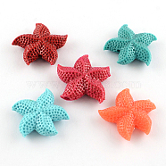 Dyed Synthetical Coral Beads, Starfish/Sea Stars, Mixed Color, 34x35x10mm, Hole: 3mm(CORA-R011-24)