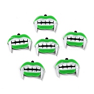 Western Style Fluorescent Acrylic Pendants, Fangs Shape, Lime Green, 30x37x4mm, Hole: 2mm(BACR-I001-01A)
