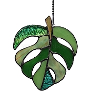 Plant Acrylic Leaf Window Hanging Decorations, with Iron Chains and Hook, for Home Garden Decor, Green, 137x112mm(PW-WG93007-05)