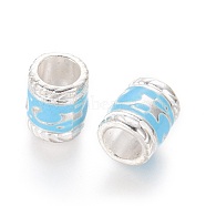 Enamel Alloy European Beads, Cadmium Free & Lead Free, Large Hole Column Beads, Silver Plated, Light Sky Blue, Light Sky Blue, 8.5x7mm, Hole: 5mm(EA8640-5S)