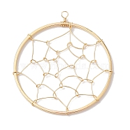 Copper Wired Pendants, Flat Round with Spider Web, Golden, 40x35~36x1mm, Hole: 2mm(PALLOY-JF02640-03)
