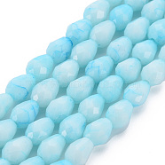 Opaque Baking Painted Glass Beads Strands, Imitation Stones, Faceted, Teardrop, Sky Blue, 7.5x6mm, Hole: 1.2mm, about 53~54pcs/strand, 15.75 inch~15.94 inch(40~40.5cm)(EGLA-N006-007B)