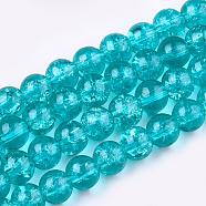 Crackle Glass Beads Strands, Round, Dark Turquoise, 10mm, Hole: 1.3~1.6mm, about 80pcs/strand, 31.4 inch(CCG-Q001-10mm-06)