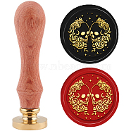 Brass Wax Seal Stamp with Handle, for DIY Scrapbooking, Skull Pattern, 3.5x1.18 inch(8.9x3cm)(AJEW-WH0184-0481)