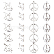 Unicraftale 28Pcs 2Style 201 Stainless Steel Pendants, Manual Polishing, Pigeon and Peace Sign, Stainless Steel Color, 22x15x1.5mm, Hole: 1.2mm, 14pcs/style(STAS-UN0035-30)