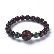 Sandalwood Mala Bead Bracelets, with Natural Jade Beads, Round Carved Om Mani Padme Hum, Buddhist Jewelry, Stretch Bracelets, Coconut Brown, Inner Diameter: 2-1/8 inch(5.5cm)(BJEW-N010-016)