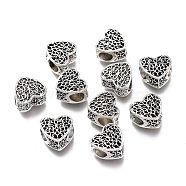 Tibetan Style Alloy European Beads, Large Hole Beads, Heart, Antique Silver, 10x11x7mm, Hole: 4mm(PALLOY-H170-19AS)