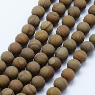 Natural Wood Lace Stone Beads Strands, Frosted, Round, 10~10.5mm, Hole: 1mm; about 38pcs/strand, 15.7 inches(40cm)(G-F518-21-10mm)