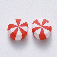 Handmade Polymer Clay Beads, No Hole/Undrilled, Candy, Red, 9~11x4.5~6mm(CLAY-R084-01F)