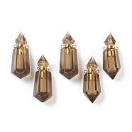 Faceted Natural Smoky Quartz Pendants, Openable Perfume Bottle, with Golden Tone Brass Findings, 39~42x14~16x13~14mm, Hole: 2mm, capacity: 1ml(0.03 fl. oz)(G-H252-D02)