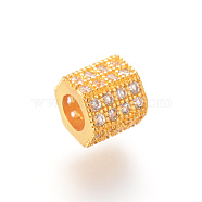 Brass Micro Pave Cubic Zirconia European Beads, Large Hole Beads, Hexagon, Golden, 7x8x7mm, Hole: 4mm(X-ZIRC-S053-YS012-4)
