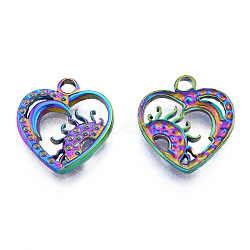 304 Stainless Steel Pendant Rhinestone Settings, Heart with Sun, Rainbow Color, Fit For 1mm Rhinestone, 19x17x2mm, Hole: 2mm(STAS-N098-225M)