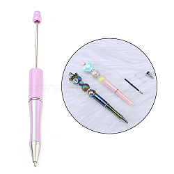 UV Plated Plastic Ball-Point Pen, Beadable Pen, for DIY Personalized Pen with Jewelry Beads, Violet, 150x12mm(AJEW-C038-03F)