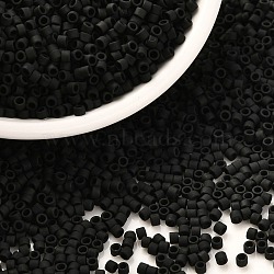 Cylinder Seed Beads, Frosted Colors, Uniform Size, Black, 2x1.3~1.5mm, Hole: 0.8~1mm, about 888pcs/10g(X-SEED-H001-C08)