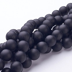 Natural Black Agate Beads Strands, Grade A, Frosted, Round, Dyed & Heated, 12mm, Hole: 1.5mm, about 33pcs/strand, 15.5 inch(X-G-D543-12mm)