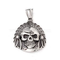304 Stainless Steel Pendant, Skull, Antique Silver, 32x27.5x8mm, Hole: 8mm(STAS-E158-44AS)