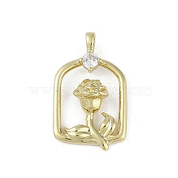 Brass Micro Pave Cubic Zirconia Pendants, Cage with Rose, Real 18K Gold Plated, 23x14x5.5mm, Hole: 1.5mm(KK-Z078-16G)