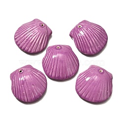 Handmade Porcelain Pendants, Shell Shape Charms, Old Rose, 36~38x35~37x9~10mm, Hole: 1.6mm(PORC-O003-01B-04)