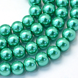 Baking Painted Pearlized Glass Pearl Round Bead Strands, Light Sea Green, 10~11mm, Hole: 1.5mm, about 80~85pcs/strand, 31.4 inch1.5mm(HY-Q003-10mm-29)