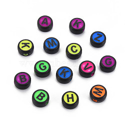 Opaque Acrylic Beads, Flat Round with Alphabet, Letter A~Z, 10x5mm, Hole: 2mm, about 1460pcs/500g(SACR-S275-01B)