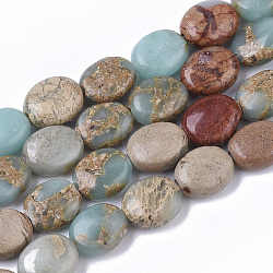 Natural Aqua Terra Jasper Beads Strands, Oval, 10x8x4~5mm, Hole: 1mm, about 39~41pcs/strand, 15.35 inch(39cm)(X-G-S366-015A)