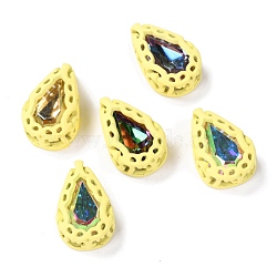 Sew on Rhinestone, Mocha Fluorescent Style, Glass Rhinestone, with Brass Findings, Garments Accessories, Teardrop, Mixed Color, Yellow, 12.5x8x5mm, Hole: 1mm(RGLA-P033-H02-10)