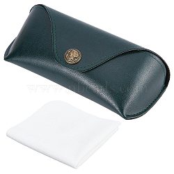 1Pc Imitation Leather Glasses Cases, with 1Pc Suede Fiber Glasses Cleaning Cloth, Dark Green, Cases: 175x70x46mm, Cloth: 150x150x0.5mm(AJEW-CN0001-44A)