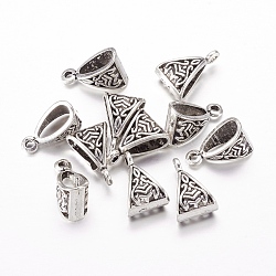 Tibetan Style Alloy Tube Bails, Loop Bails, Bail Beads, Triangle, Antique Silver, Cadmium Free & Lead Free, 15.5x10x7mm, Hole: 1.5mm(LF10525Y)