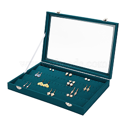 Rectangle Imitation Leather Earring Presentation Box, Glass Clear Window Earring Organizer Case with Velvet Inside, Teal, 35x24x4.85cm(CON-WH0089-14B)