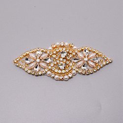 Hotfix Rhinestone, Iron on Patches, Dress Shoes Garment Decoration, with Plastic Pearl Beads, Flower, Crystal, 100x40x6.5mm(DIY-WH0182-67)