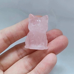 Natural Rose Quartz Carved Healing Cat Figurines, Reiki Energy Stone Display Decorations, 20x18x30mm(PW-WG18852-01)