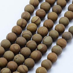 Natural Wood Lace Stone Beads Strands, Frosted, Round, 10~10.5mm, Hole: 1mm, about 38pcs/strand, 15.7 inch(40cm)(G-F518-21-10mm)