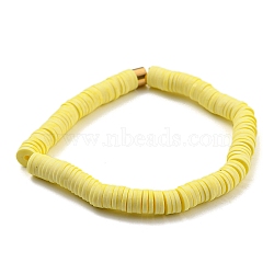 Polymer Clay Heishi Surfer Stretch Bracelet with 304 Stainless Steel Beaded, Preppy Bracelet, Champagne Yellow, Inner Diameter: 2 inch(5.2cm)(BJEW-SW00113-02)