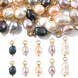 10Pcs 5 Colors Dyed Natural Cultured Freshwater Pearl Pendants, with Golden Tone Brass Loops, Mixed Color, 15~23mm, Hole: 0.5mm, 2pcs/color(PALLOY-YW00041)