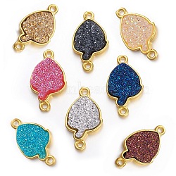 Brass Links connectors, with Druzy Resin, Golden Plated Color, Strawberry, Mixed Color, 22x12.5x3mm, Hole: 1.7mm(KK-O117-M)
