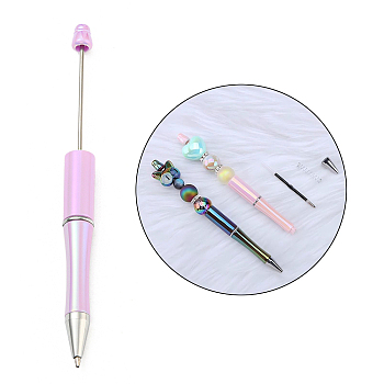 UV Plated Plastic Ball-Point Pen, Beadable Pen, for DIY Personalized Pen with Jewelry Beads, Violet, 150x12mm