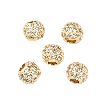 Rack Plating Brass Micro Pave Clear Cubic Zirconia Beads, Long-Lasting Plated, Lead Free & Cadmium Free, Round, Real 18K Gold Plated, 4.5x4mm, Hole: 2mm