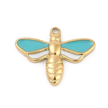 304 Stainless Steel Enamel Pendants, Bee Charms, Ion Plating(IP), Real 18K Gold Plated, 16x21x3mm, Hole: 1.4mm