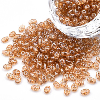 Transparent Czech Glass Seed Beads, Colours Luster, 2-Hole, Oval, Peru, 5x3.5x2.5mm, Hole: 0.9mm, about 500g/bag