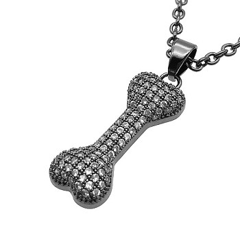 Bone Stainless Steel Rhinestone Pendant Necklaces for Women, Gunmetal, 19.69 inch(50cm)