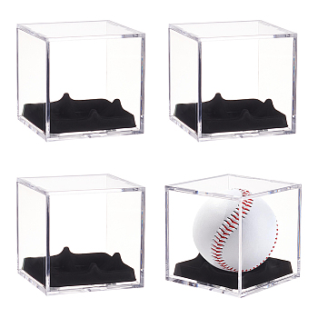 Square Actylic Display Box, Baseball Storage Case with Black Velvet Holder Inside, Clear, 8.1x8.1x8.1cm