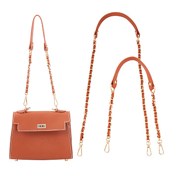 2Pcs 2 Style Imitation Leather Bag Handles, with Alloy Chain & Swivel Clasp, Sienna, 62.9~100.5x1.8cm, 1pc/style