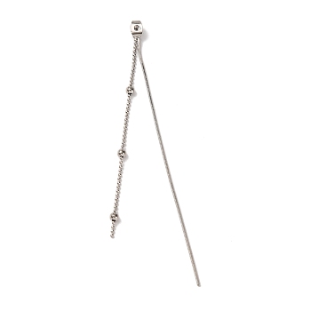 Brass Snake Chain & Ball Chain Ear Nuts, Tassel Charm Ear Nuts, Platinum, 105x4x3mm, Hole: 0.8~1mm