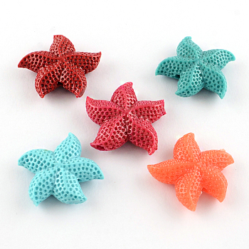 Dyed Synthetical Coral Beads, Starfish/Sea Stars, Mixed Color, 34x35x10mm, Hole: 3mm
