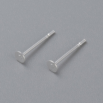 304 Stainless Steel Stud Earring Findings, Flat Round, Silver, 3x0.3mm, Pin: 0.7mm