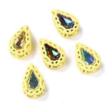 Sew on Rhinestone, Mocha Fluorescent Style, Glass Rhinestone, with Brass Findings, Garments Accessories, Teardrop, Mixed Color, Yellow, 12.5x8x5mm, Hole: 1mm